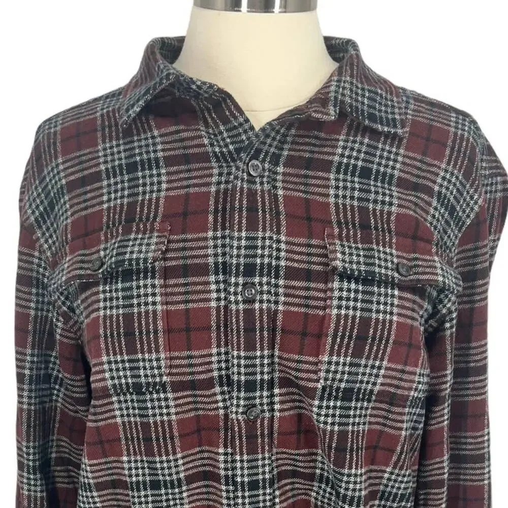 THE NORTH FACE Maroon Plaid Button Up Long Sleeve Shirt SZ Large